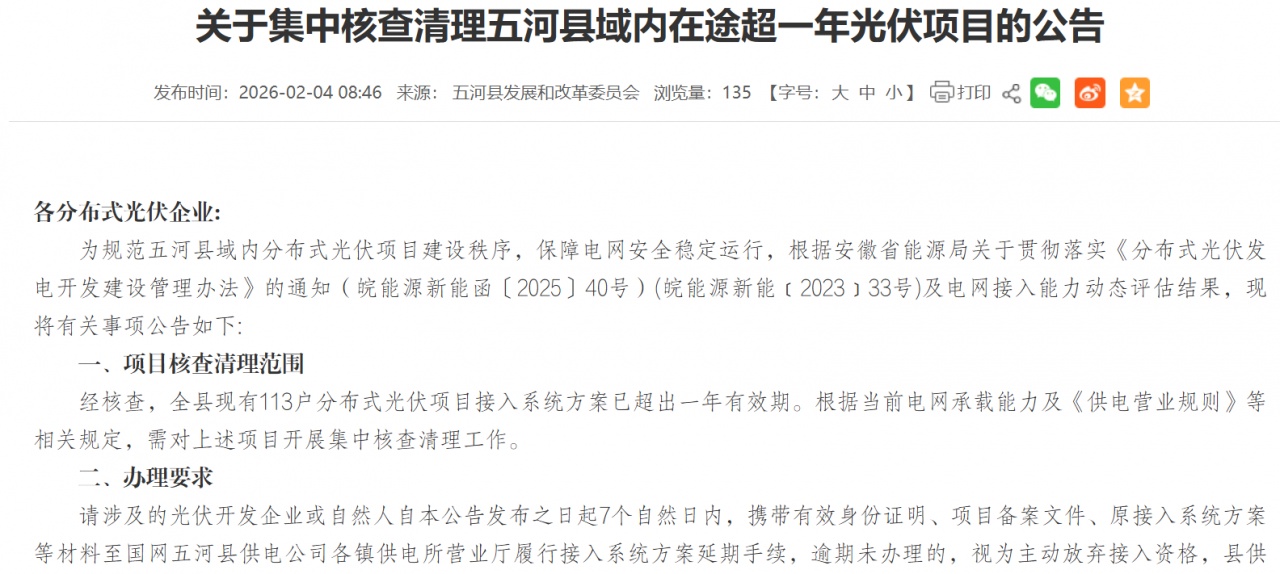 五河县发改委集中核查清理超一年光伏项目